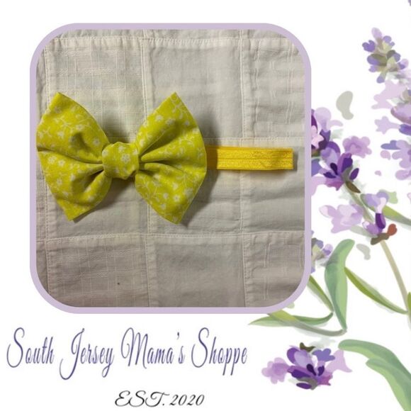 Handmade Infant Headband Bow Yellow White Floral 100% Cotton Size Preemie B290 - Picture 1 of 8